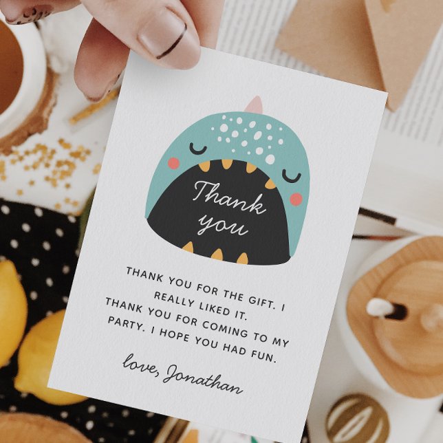 Cartão De Agradecimento Dinosauro azul engraçado. Dinosauro bebê / festa d (Criador carregado)