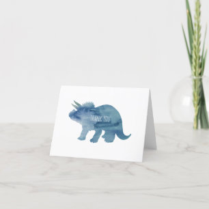 Cartão De Agradecimento Dinossaur Triceratops Azul Silhout