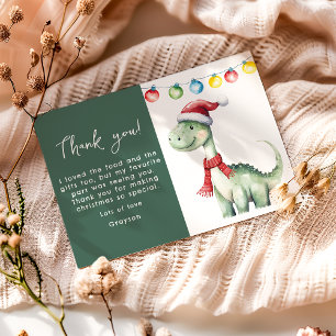 Cartão De Agradecimento Dinossauro de Natal Fofo
