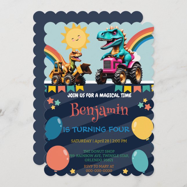 Cartão De Agradecimento Dinossauro engraçado Balão de Caminhão Arco-Íris B (Frente/Verso)