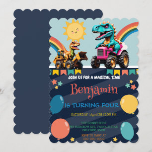 Cartão De Agradecimento Dinossauro engraçado Balão de Caminhão Arco-Íris B