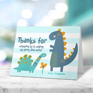 Cartão De Agradecimento Dinossauros Azuis Fofos Kawaii Aniversário de Meni