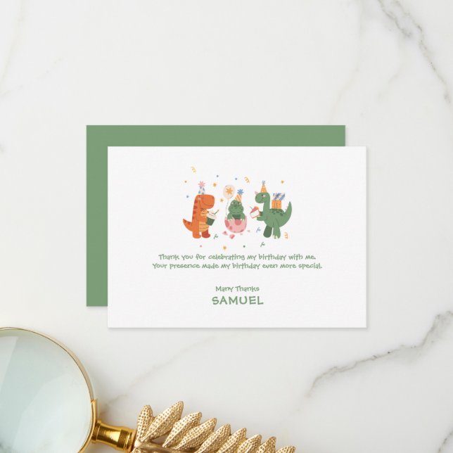 Cartão De Agradecimento Dinossauros Coloridos Infantis Aniversário de Cria (Frente/Verso In Situ)