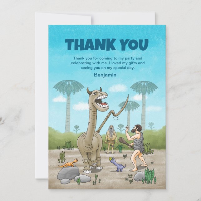 Cartão De Agradecimento Dinossauros encontram a Idade da Pedra (Frente)