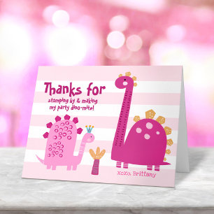 Cartão De Agradecimento Dinossauros Rosa Fofos Kawaii Aniversário de Menin