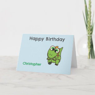 Cartão De Agradecimento Dinossauros verdes fofos personalizados azul anive
