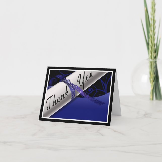Cartão De Agradecimento Diploma Azul e Branco (Frente)