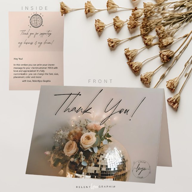 Cartão De Agradecimento Disco Ball | Boho Florals | Estética (Criador carregado)