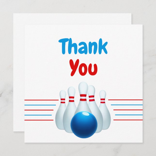 Cartão De Agradecimento Diversão Azul e Boliche Vermelha Crianças 6 de Ani (Frente/Verso)