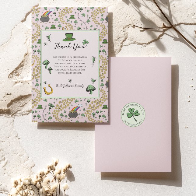 Cartão De Agradecimento Diversão do Dia de São Patrício Verde - Almoço das (This fun green St. Patrick's Day Thank You card has a customizable Thank You message and Name. )