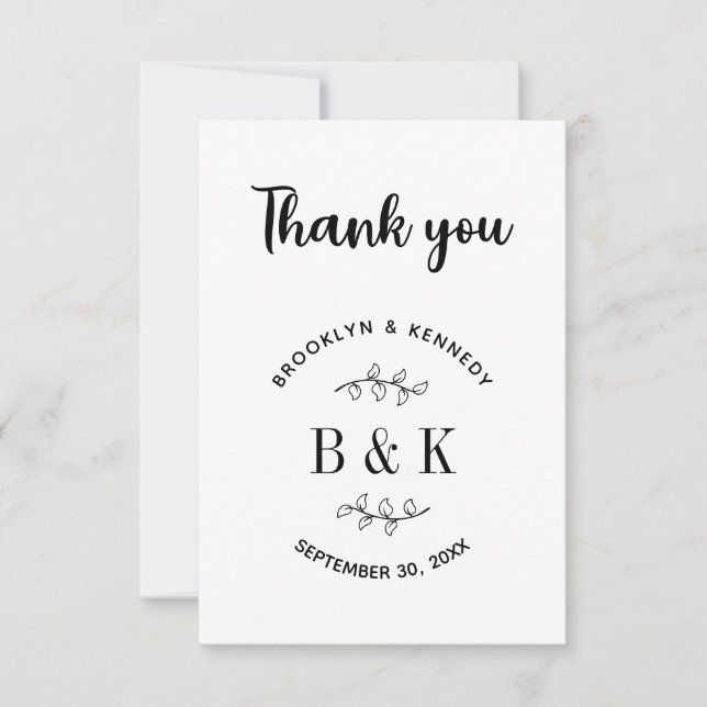 Cartão De Agradecimento Diversão Monograma Floral Nome do Casal de Casamen (Frente)