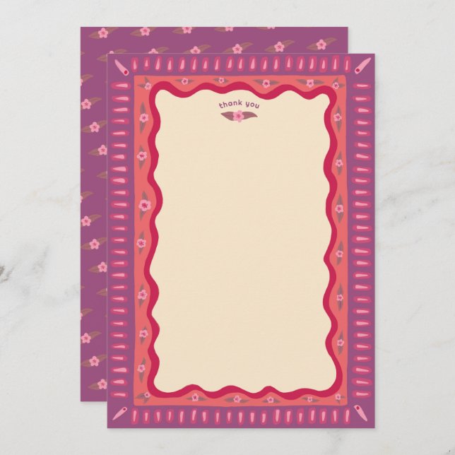 Cartão De Agradecimento Diversão Retro Boho Festa de Noiva Feita à Mão PER (Frente/Verso)