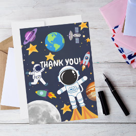 Cartão De Agradecimento Divertido Astronauta no Espaço Sideral, Primeiro A