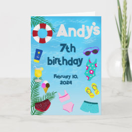 Cartão De Agradecimento Divertimento Na Festa de aniversário Da Piscina De