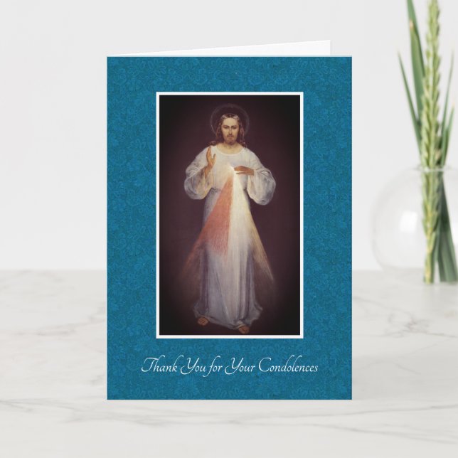 Cartão De Agradecimento Divine Mercy Jesus  Catholic Condolence Thank You (Frente)