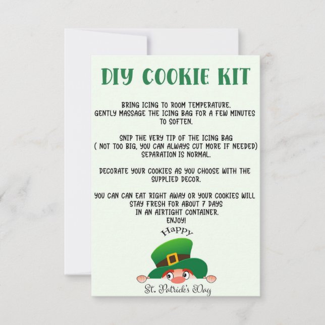 CARTÃO DE AGRADECIMENTO DIY COOKIE KIT INSTRUÇÕES, DIA DE SÃO PATRÍCIO (Frente)