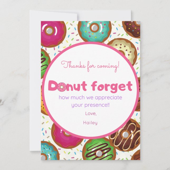 Cartão de Agradecimento do Aniversário com Donuts (Frente)