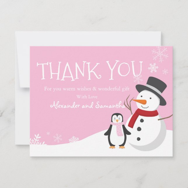Cartão de agradecimento do boneco de neve pinguim  (Frente)