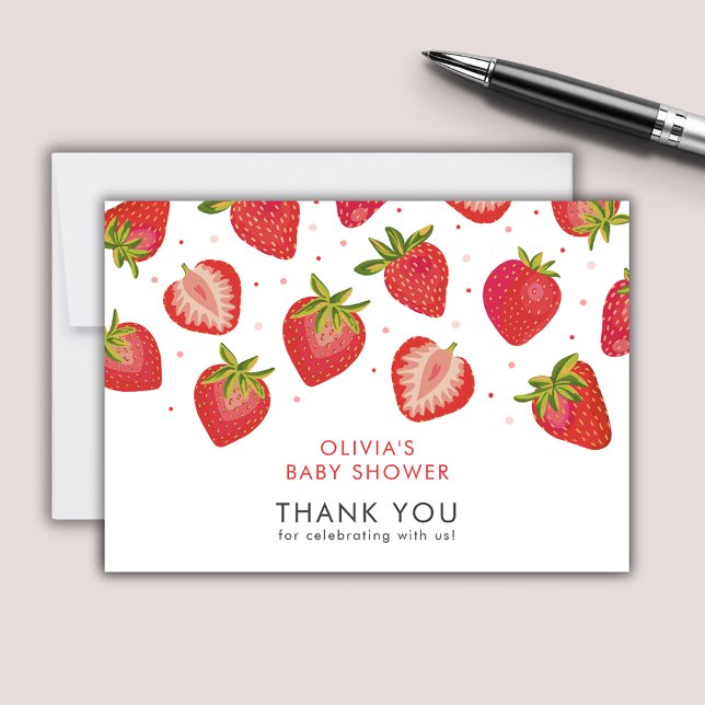 Cartão de Agradecimento do Chá de Bebê Morango (Strawberry Baby Shower thank you notecards)