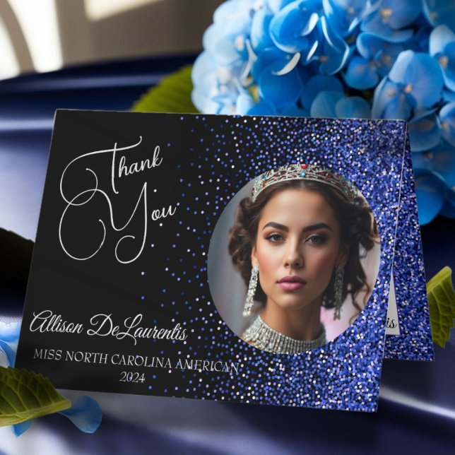 Cartão de Agradecimento do Concurso Royal Glitter  (This pageant thank you card design features a rich royal glitz background with custom photo and text)