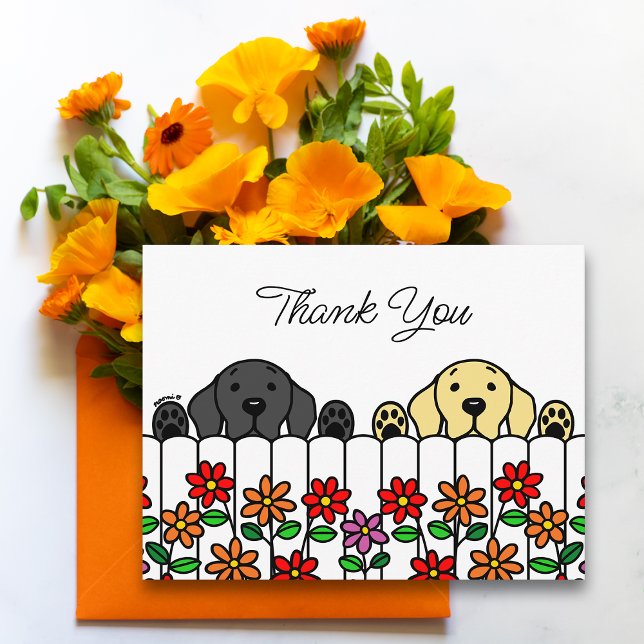 Cartão de Agradecimento do Duo Labrador Observando (Labrador Duo Watching You Thank You Postcard for Labrador Owners.  Black Lab and Yellow Lab design.)