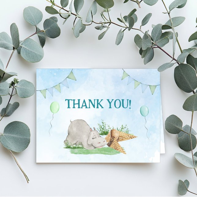 Cartão de Agradecimento do Hipopótamo Sonolento pa (Sleepy Hippo Kids Birthday Party Thank You Card)
