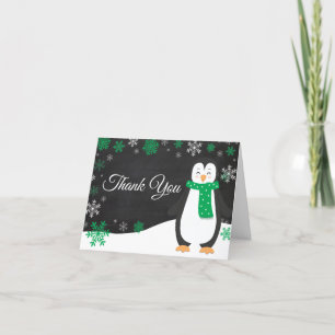 Cartão de Agradecimento do Pinguim de Inverno Verd