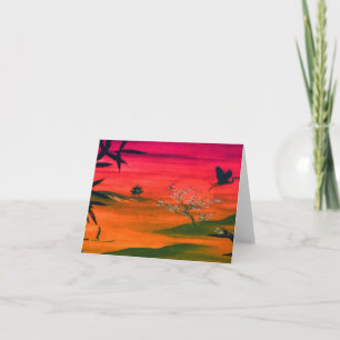 CARTÃO DE AGRADECIMENTO DO PÔR DO SOL DA ARTE JAPO