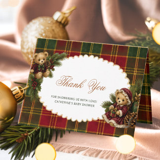Cartão de Agradecimento do Ursinho de Natal Xadrez