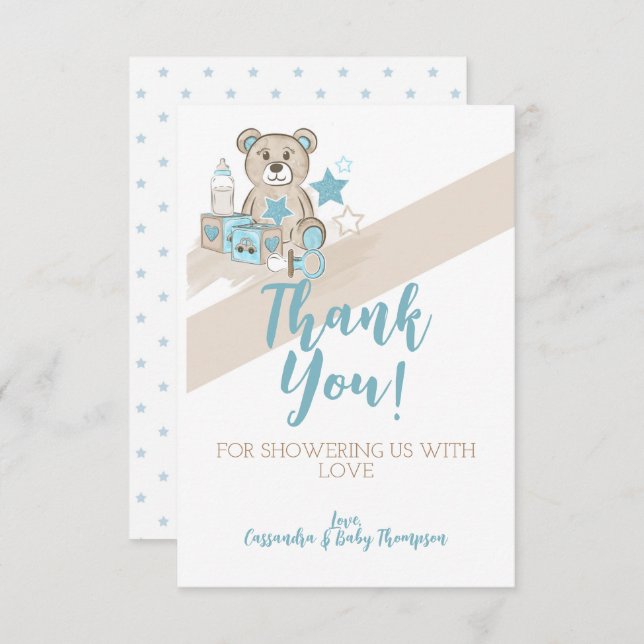 Cartão de agradecimento do ursinho Teddy Baby Boy (Frente/Verso)