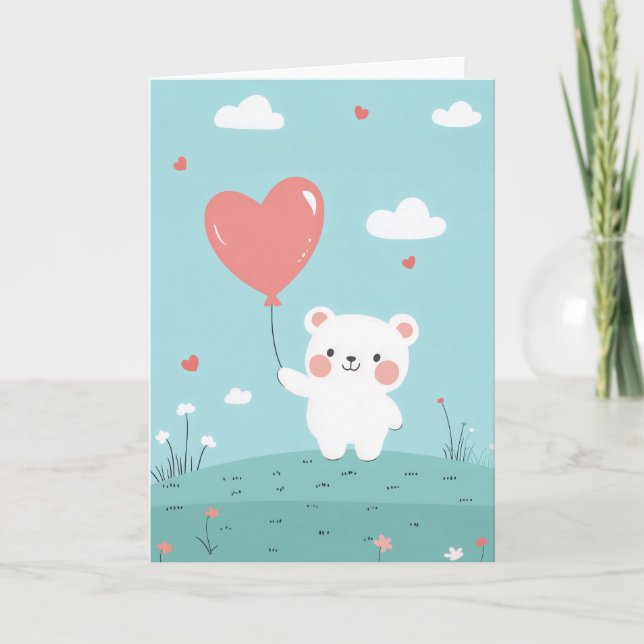 Cartão de Agradecimento do Urso de Amor Fofo (Frente)