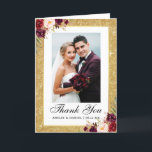 Cartão De Agradecimento Dobra De Foto Floral Dourada De Burgundy<br><div class="desc">Foto De Casamento Elegante Dourada Glitter Frame Watercolor Burgundy Marsala Floral Obrigado Cartão Dobrado</div>