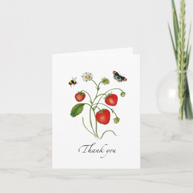 Cartão de agradecimento dobrado de morango aquarel (Frente)