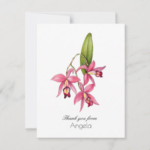 Cartão de Agradecimento Dobrado de Orquídea Rosa e