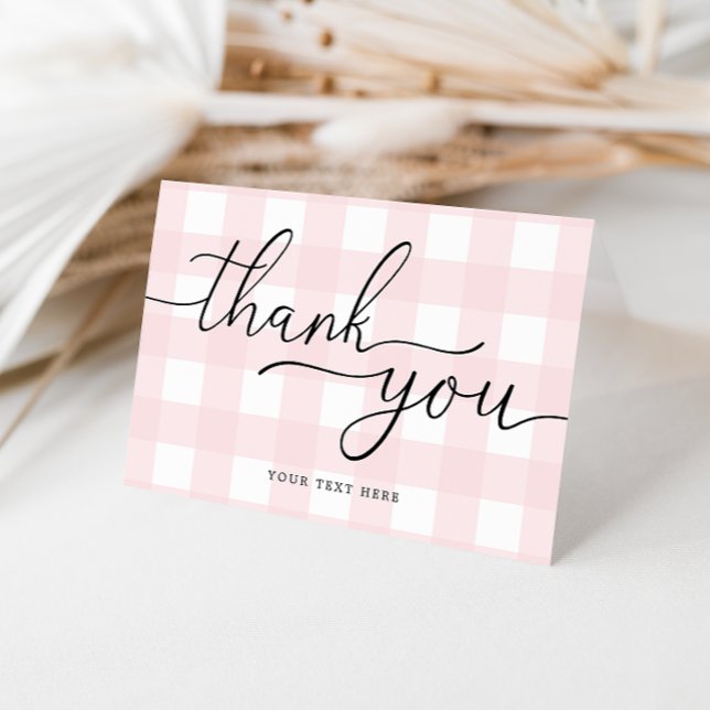 Cartão de agradecimento dobrado em gingham rosa (Thank You Card Pink Gingham )