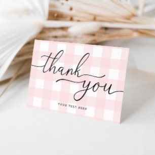 Cartão de agradecimento dobrado em gingham rosa