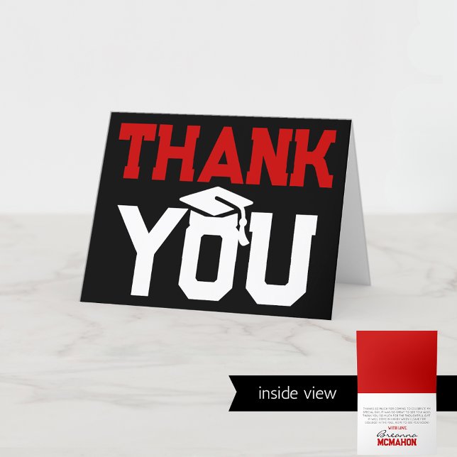 Cartão De Agradecimento Dobragem de Graduação Vermelha e Preta (Red and Black Chalkboard Graduation 2 Photo Folding Thank You Card)