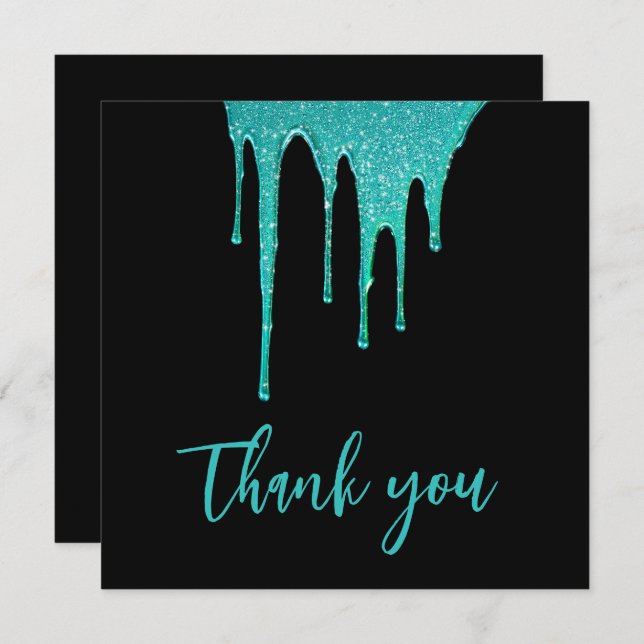 Cartão De Agradecimento Doce 16 Aniversário com Glitter Teal Moderno (Frente/Verso)