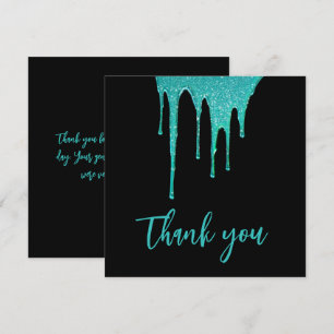 Cartão De Agradecimento Doce 16 Aniversário com Glitter Teal Moderno