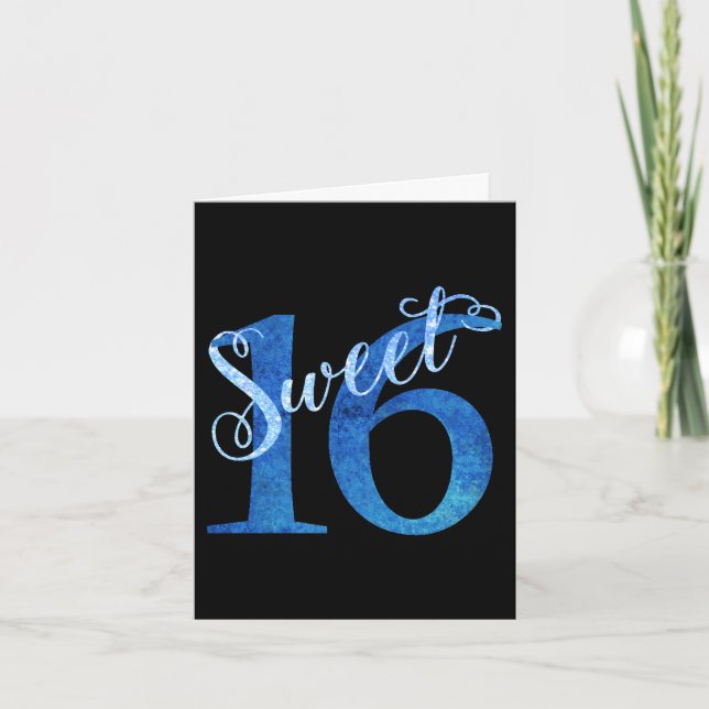 Cartão De Agradecimento Doce 16 | Blue Watercolor e Faux Glitter Party (Frente)