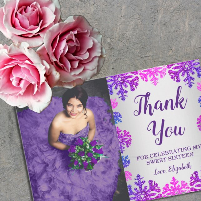 Cartão De Agradecimento Doce 16 Floco de Neve de inverno Aniversário (Criador carregado)