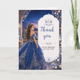 Cartão De Agradecimento Doce 16 Princesa Jardim Azul Meia-Noite