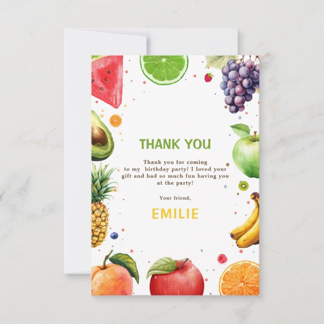 Cartão De Agradecimento Doce Bacia de primeiro aniversario de Uma Fruta, F (Frente)