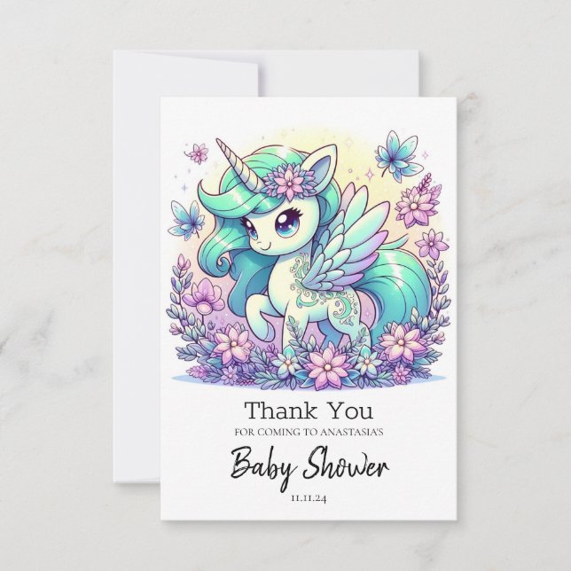 Cartão De Agradecimento Doce Chá de fraldas Unicorn (Frente)