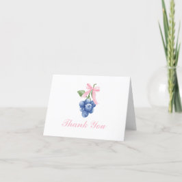 Cartão De Agradecimento Doce de Mirtilo Azul aniversário Laço Rosa Xadrez