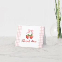 Cartão De Agradecimento Doce de Morango aniversário Laço Rosa Xadrez