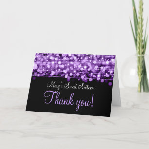 Cartão De Agradecimento Doce Dezesseis Agradecimentos Festa Grelha Roxo