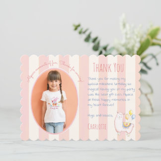 Cartão De Agradecimento Doce Foto de Aniversário de Crianças Alpaca Rosa
