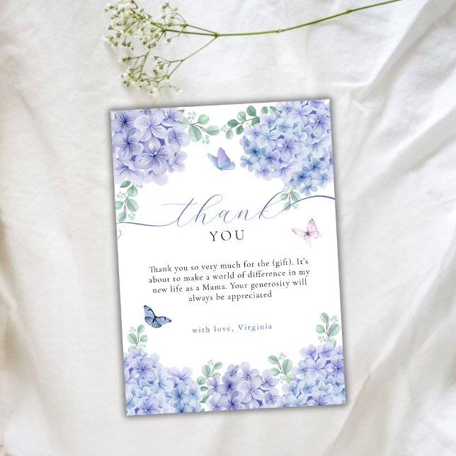 Cartão De Agradecimento Doce Hydrangea Floral Chá de fraldas (Sweet Hydrangea Floral Garden Baby Shower Thank You Card)