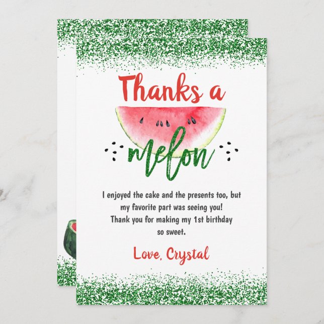 Cartão De Agradecimento Doce Melancia Obrigado um Melão Aniversário (Frente/Verso)